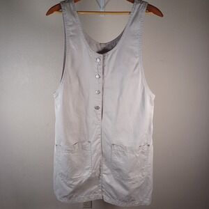 Vintage Khaki Pinafore Overall Layering Teachercore Dress Button Front Large